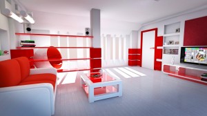 nowoczesny biało czerwony salon