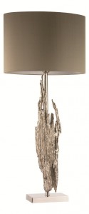srebrna lampa stołowa
